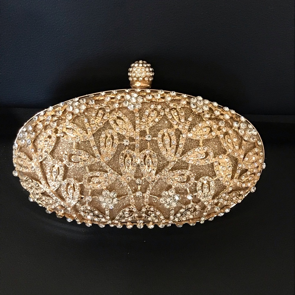 Golden Clutch/ Evening Purse/oval Shape/metal/rhinestones/brand New